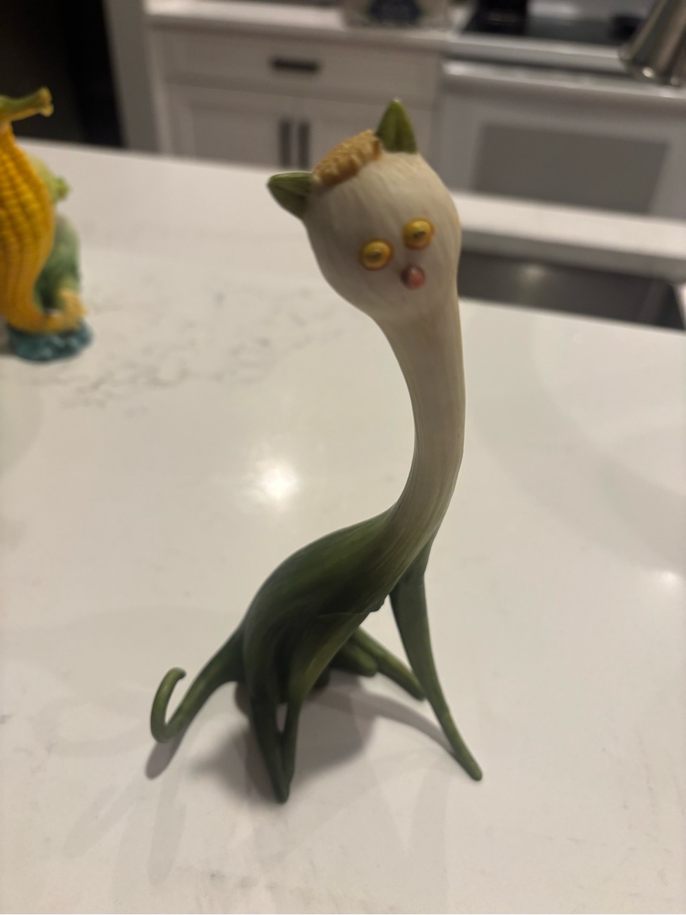 Enesco Green Cream Long-Neck Cat Resin Figurine